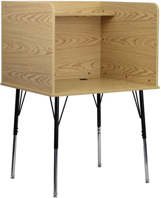 Main image of Justin Study Carrel - Oak Finish with Top Shelf - Height Adjustable Legs - Wire Management Grommet
