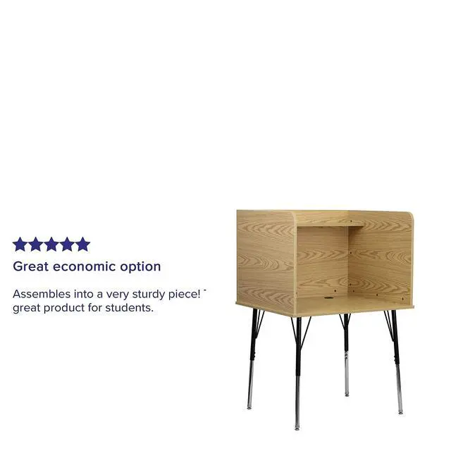 Alt view image 4 of 6 - Justin Study Carrel - Oak Finish with Top Shelf - Height Adjustable Legs - Wire Management Grommet