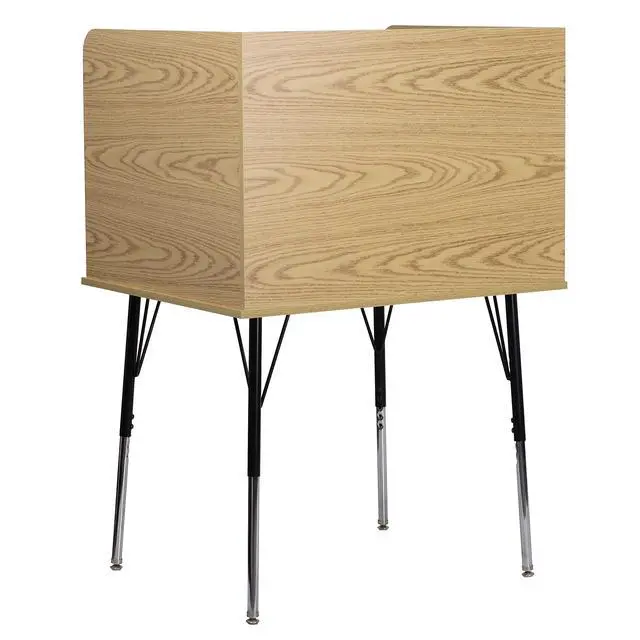 Alt view image 6 of 6 - Justin Study Carrel - Oak Finish with Top Shelf - Height Adjustable Legs - Wire Management Grommet
