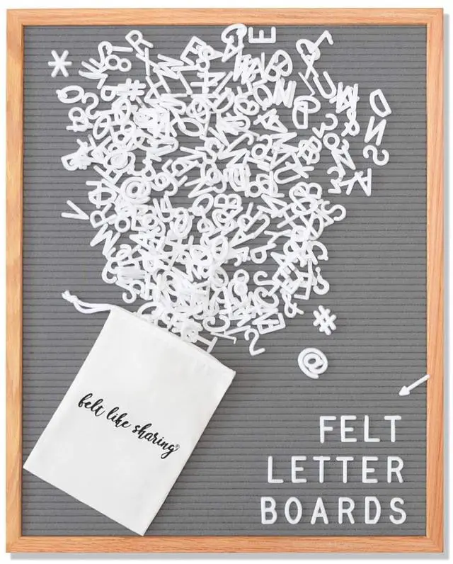 Main image of Letter Board (Gray Felt - 16x20) Changeable Message Board with 3 Sets of Felt Board Letters for Home, Office & Aesthetic Room Decor Wall Letterboard Signs In Oak Frame