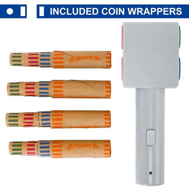 Alt view image 3 of 5 - Electric Coin Wrappers Crimper | Color Coded Coin Wrapper Crimping Tool, Includes 16 Assorted Preformed Coin Roll Wrappers