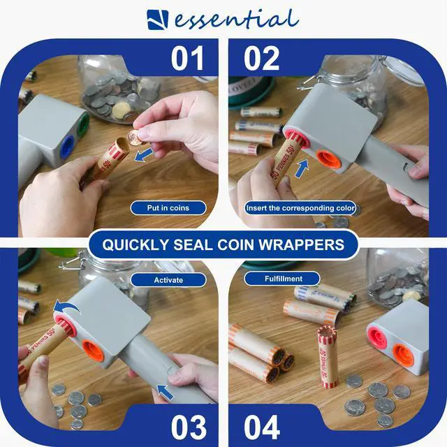 Alt view image 5 of 5 - Electric Coin Wrappers Crimper | Color Coded Coin Wrapper Crimping Tool, Includes 16 Assorted Preformed Coin Roll Wrappers