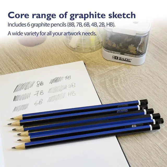 Alt view image 5 of 6 - Drawing Sketching Pencils, 8B to HB Graphite, 24-Box | graphite grades 8B to HB, full tonal range, shading, blending, line work, fine art