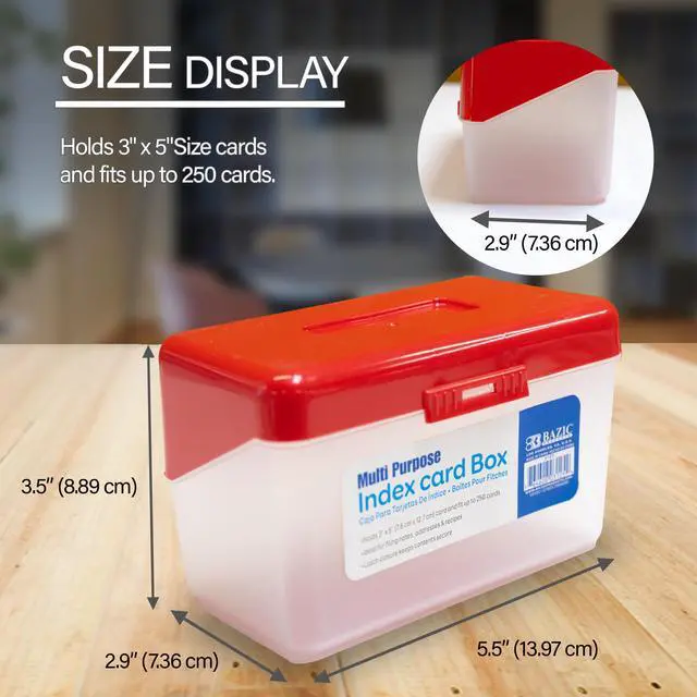 Alt view image 2 of 6 - 3 x 5 in Index Card File Box, Holds 250, 36-Case | latch lid and a translucent body that holds up to 250 cards