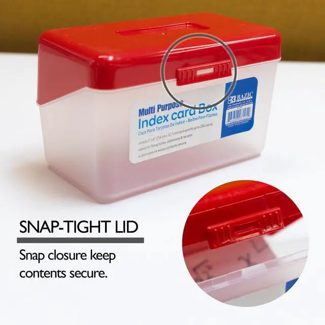 Alt view image 3 of 6 - 3 x 5 in Index Card File Box, Holds 250, 36-Case | latch lid and a translucent body that holds up to 250 cards