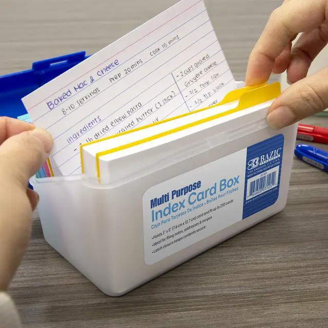 Alt view image 6 of 6 - 3 x 5 in Index Card File Box, Holds 250, 36-Case | latch lid and a translucent body that holds up to 250 cards