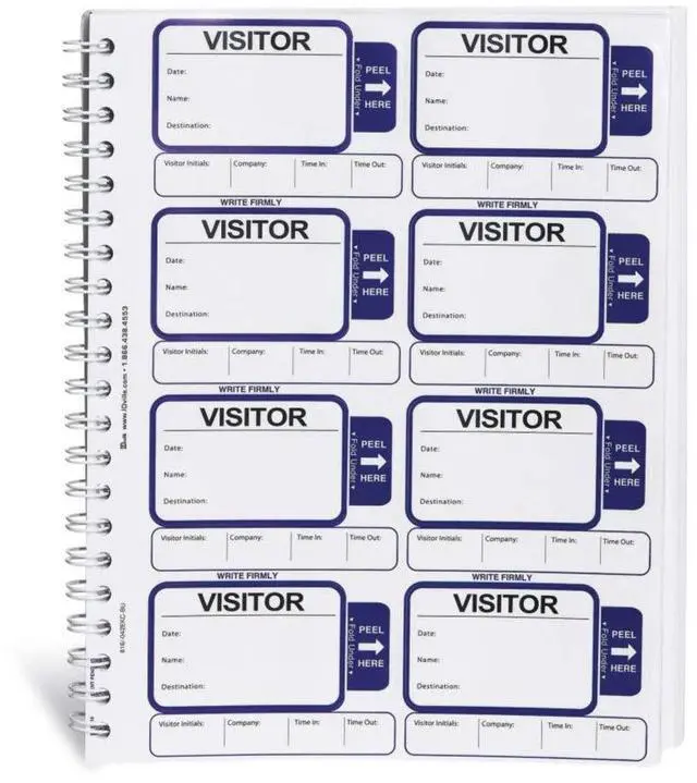 Main image of Visitor Log Book, Spiral-Bound Self Expiring Visitor Badges, Guest Register Book, Carbon Copy - 200 Badges