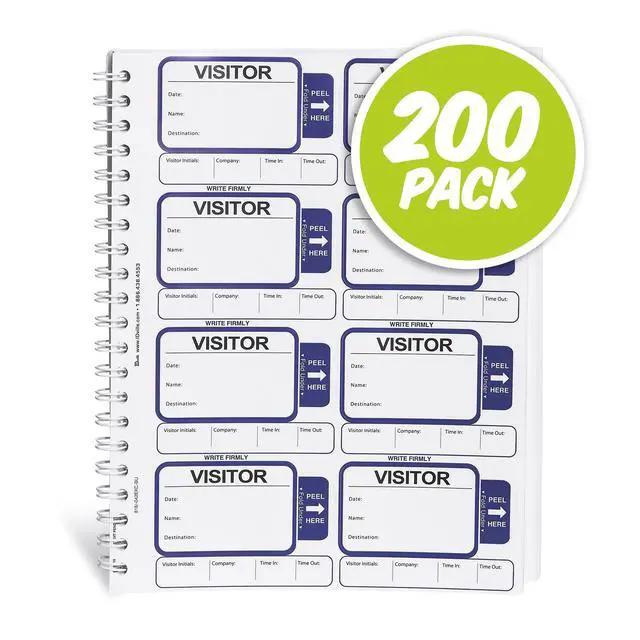Alt view image 5 of 6 - Visitor Log Book, Spiral-Bound Self Expiring Visitor Badges, Guest Register Book, Carbon Copy - 200 Badges