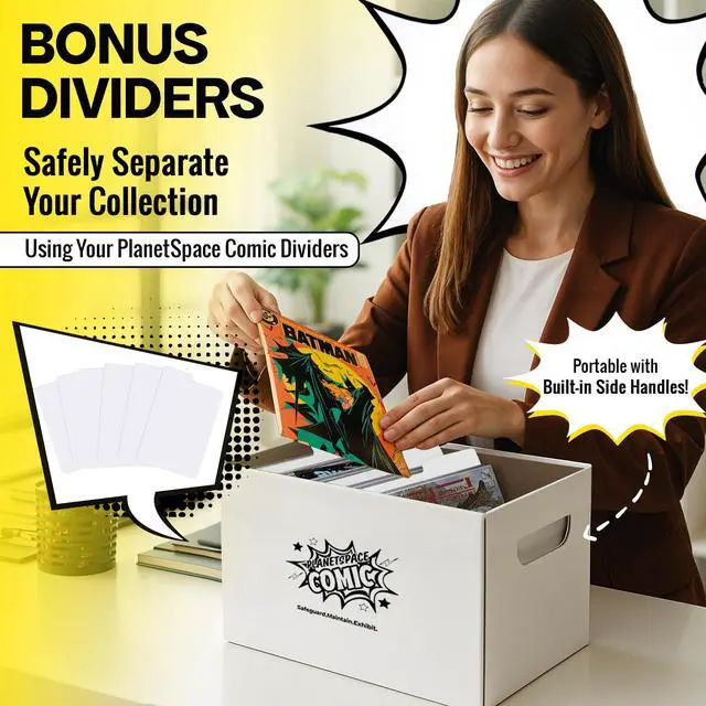 Alt view image 6 of 6 - Book Storage Box | 22 Boxes with 6 Dividers (Each Box Stores Up to 175 Comics) - Short Stackable Design with Dust Protection Lid | Strong Structure & Acid Free Manufacturing