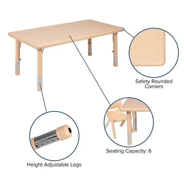 Alt view image 4 of 6 - Wren 24"W x 48"L Rectangular Natural Plastic Height Adjustable Activity Table