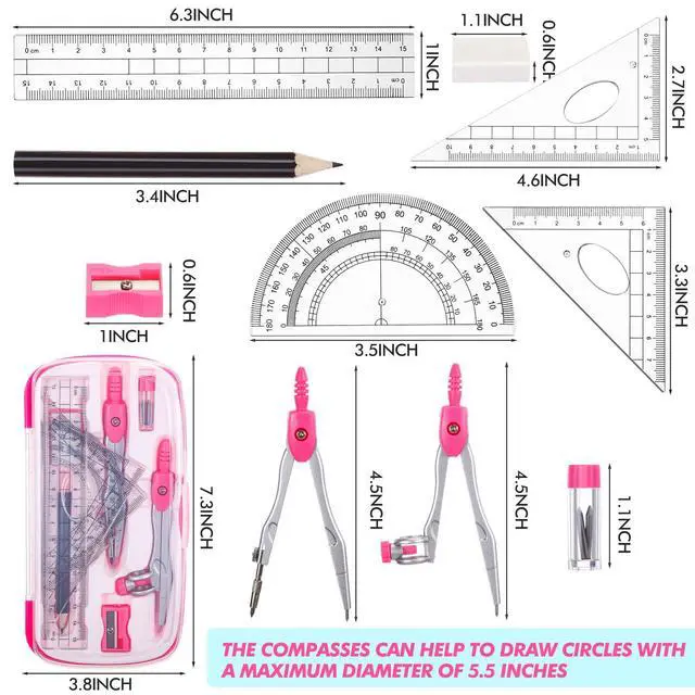 Alt view image 4 of 6 - 36 Sets Math Geometry Kit Student 10 Pcs Shatterproof Storage Box Includes Compass, Rulers, Protractor, Eraser, Pencil Sharpener, Lead Refills, Pencil for Back to School Students Class Teacher