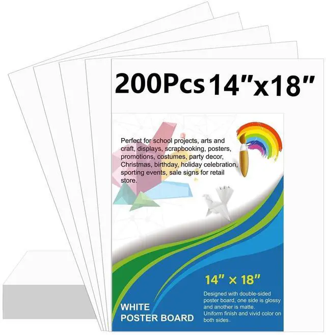 Main image of 200 Pcs 14"x18" White Poster Board Paper Bulk, 250 GSM Blank Poster Paper Vision Board Cardstock for Graphic Display Arts Crafts Drawing Classroom Projects Presentations Scrapbook Backing Signs
