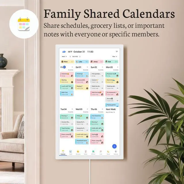 Alt view image 3 of 6 - 24 inch Digital Calendar Base Wall Touch Screen, Family Schedule Smart Calendar Interactive Display, Streamline Household Organization, Electronic Planner Wall Mountable in Portrait or Landscape