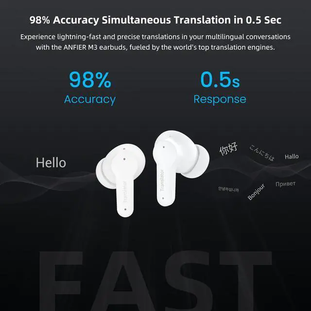 Alt view image 3 of 6 - M3 Offline AI Translator Earbuds Support 144 Languages & Accents Translation Two-Way Translation Translator Device AI Translation Earbuds Real Time No Subscription Required