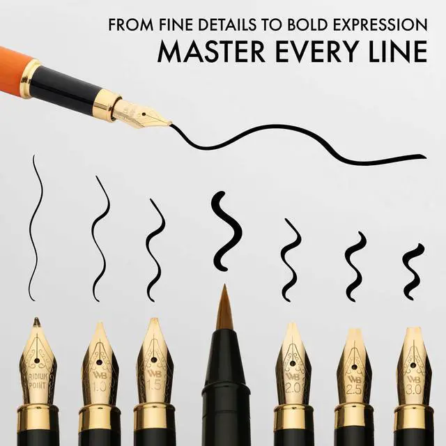 Alt view image 4 of 6 - Luxury Bamboo Cherry Calligraphy Pen Set, 6 Nibs | Fountain Ink Bottle, Cartridges, Refill Converter, Gift for Men, Women, Smooth Writing, Journaling, Lettering