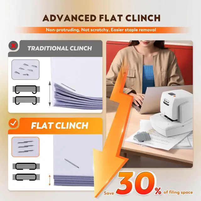 Alt view image 3 of 6 - Automatic Heavy Duty Electric Stapler, 70-75 Sheets Capacity, with 6000 Staples, Flat Clinch Jam Free, Speed & Margin Adjustable, 5000 Staples Large Cartridge