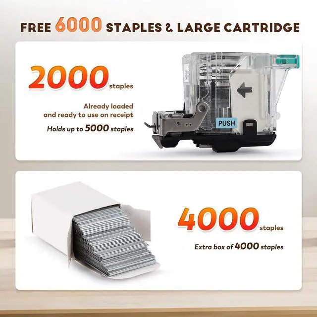 Alt view image 6 of 6 - Automatic Heavy Duty Electric Stapler, 70-75 Sheets Capacity, with 6000 Staples, Flat Clinch Jam Free, Speed & Margin Adjustable, 5000 Staples Large Cartridge