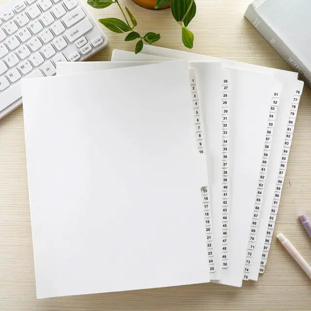 Alt view image 4 of 6 - 2 Set 1-100 Numbered Tab Dividers Un-Punched Letter Size 8.5 x 11 Inch Paper Page White Binder Index Dividers for Office Documents Files