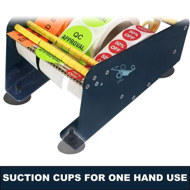 Alt view image 6 of 6 - MDJ by Excell Manual Metal Label Sticker Dispenser with 4 Suction Cups Base for Tabletop, Adjustable Holder for Multiple Rolls for Office, Home, Warehouse, Easy Peel Off, Fits up to 6.5" Wide Labels