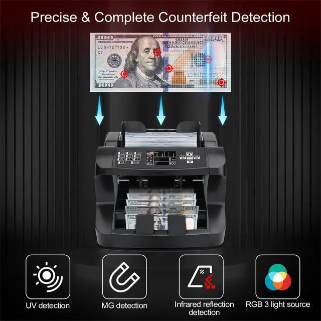 Alt view image 2 of 6 - N10 Money Counter Machine Mixed Denomination, Bill Value Counting for US Dollar with UV/MG/IR Counterfeit Detection, Small Business Commercial use