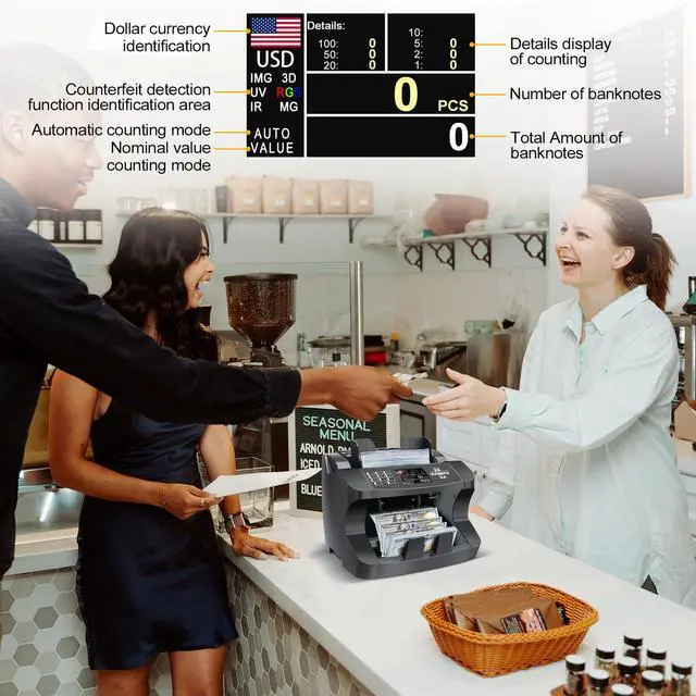 Alt view image 3 of 6 - N10 Money Counter Machine Mixed Denomination, Bill Value Counting for US Dollar with UV/MG/IR Counterfeit Detection, Small Business Commercial use