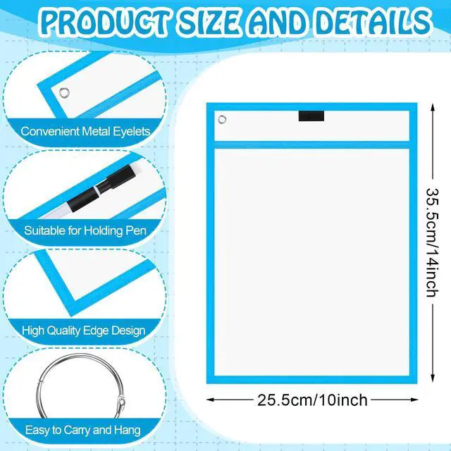 Alt view image 2 of 6 - 150 Pcs Dry Erase Pockets Bulk Reusable Job Ticket Holders Clear Plastic Sleeve Protector Work Order Sleeve Shop Ticket Holder for Teacher Week Gift Office Supply(10 x 14'',Multicolor)