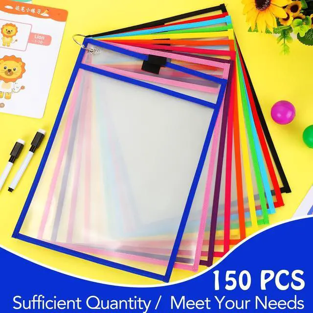 Alt view image 4 of 6 - 150 Pcs Dry Erase Pockets Bulk Reusable Job Ticket Holders Clear Plastic Sleeve Protector Work Order Sleeve Shop Ticket Holder for Teacher Week Gift Office Supply(10 x 14'',Multicolor)