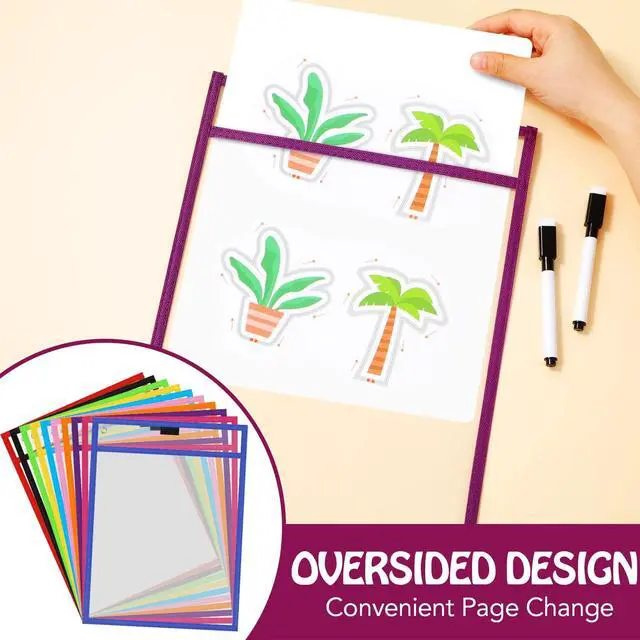 Alt view image 5 of 6 - 150 Pcs Dry Erase Pockets Bulk Reusable Job Ticket Holders Clear Plastic Sleeve Protector Work Order Sleeve Shop Ticket Holder for Teacher Week Gift Office Supply(10 x 14'',Multicolor)
