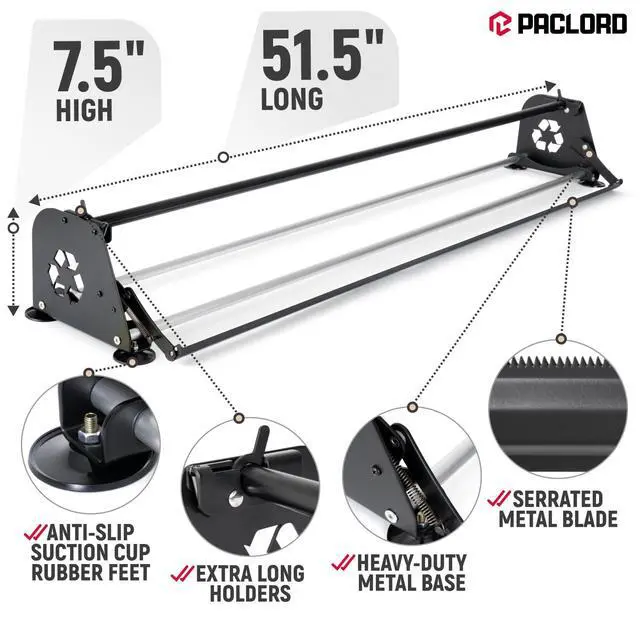 Alt view image 3 of 6 - 48" Paper Roll Dispenser with Cutter, Next Gen, Non-Slip Suction Cup Feet | Heavy-Duty Paper Roll Dispenser for Kraft, Freezer, Newsprint & Butcher Paper Rolls, Fits Rolls up to 10" Diameter