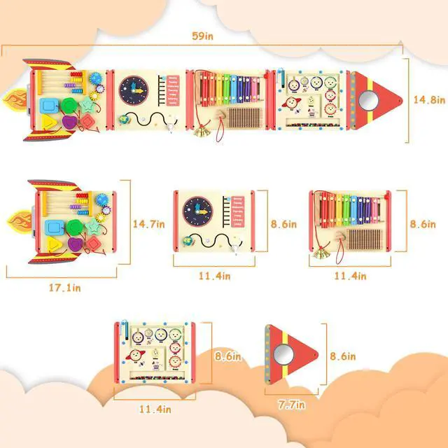 Alt view image 2 of 6 - Wooden Wall Busy Board for Toddlers 1-3, Montessori Sensory Wall Panel | 12 Interactive Activities Sensory Learning Wall-Mounted Design Fine Motor Skills