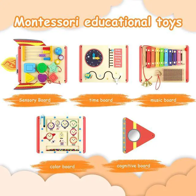 Alt view image 4 of 6 - Wooden Wall Busy Board for Toddlers 1-3, Montessori Sensory Wall Panel | 12 Interactive Activities Sensory Learning Wall-Mounted Design Fine Motor Skills