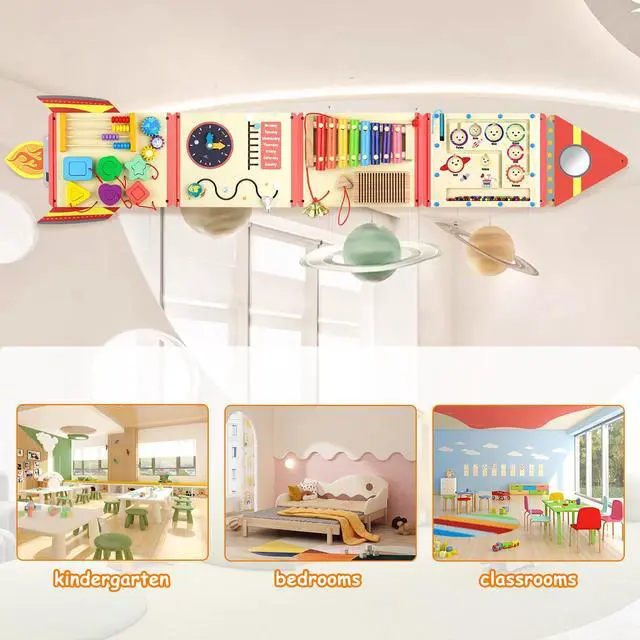Alt view image 5 of 6 - Wooden Wall Busy Board for Toddlers 1-3, Montessori Sensory Wall Panel | 12 Interactive Activities Sensory Learning Wall-Mounted Design Fine Motor Skills