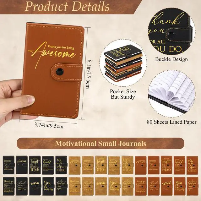 Alt view image 2 of 6 - 60 Sets Thank You Leather Journals Back to School Teacher Gifts | Bulk Employee Appreciation Notebook with Bamboo Pen, for Nurse Coworker Office Staff Vet Tech Housekeeper, 3 Colors