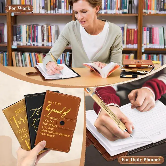 Alt view image 4 of 6 - 60 Sets Thank You Leather Journals Back to School Teacher Gifts | Bulk Employee Appreciation Notebook with Bamboo Pen, for Nurse Coworker Office Staff Vet Tech Housekeeper, 3 Colors