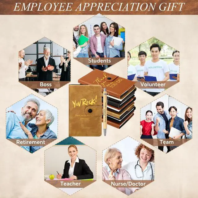 Alt view image 5 of 6 - 60 Sets Thank You Leather Journals Back to School Teacher Gifts | Bulk Employee Appreciation Notebook with Bamboo Pen, for Nurse Coworker Office Staff Vet Tech Housekeeper, 3 Colors
