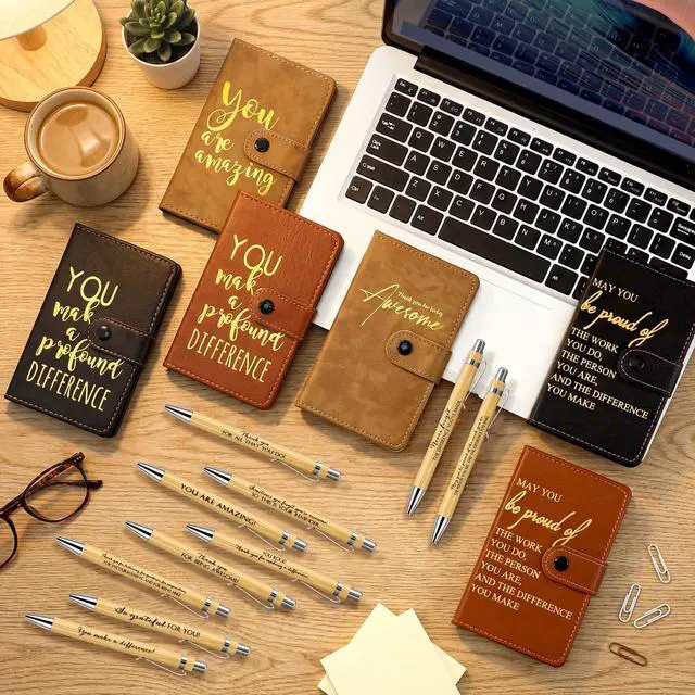 Alt view image 6 of 6 - 60 Sets Thank You Leather Journals Back to School Teacher Gifts | Bulk Employee Appreciation Notebook with Bamboo Pen, for Nurse Coworker Office Staff Vet Tech Housekeeper, 3 Colors