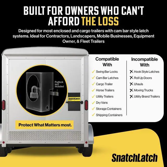 Alt view image 3 of 6 - Enclosed Trailer Door Lock Heavy Duty Anti Theft Steel Shroud | High Security Trailer Accessories for Cam Bar Style Latches 3 Step Easy Tool-Free Installation Fits Shackle Padlocks