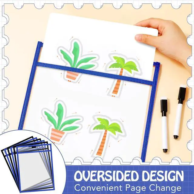 Alt view image 5 of 5 - 150 Pcs Dry Erase Pockets Bulk Reusable Job Ticket Holders Clear Plastic Sleeve Protector Work Order Sleeve Shop Ticket Holder for Teacher Week Gift Office Supply(10 x 14'',Black Blue Red)