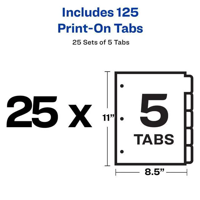 Alt view image 5 of 6 - 5-Tab Print-On Binder Dividers, White Tabs, 25 Sets (11517)