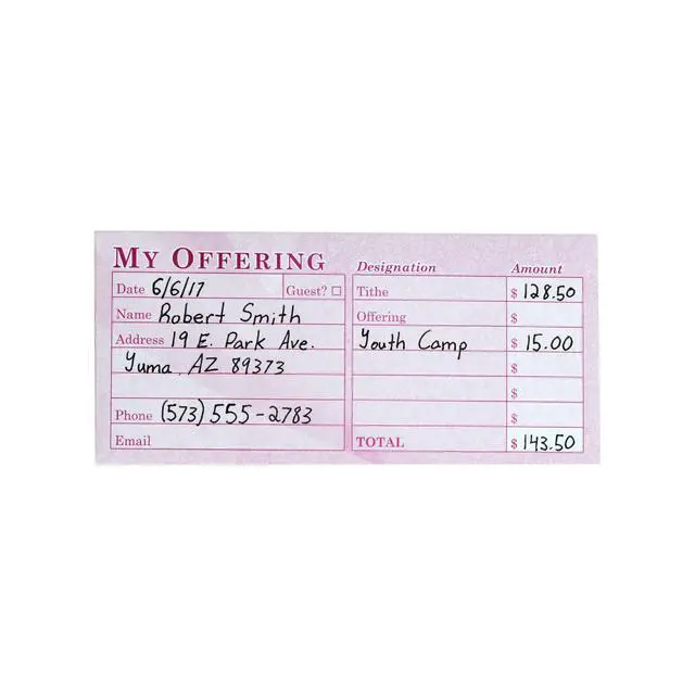 Alt view image 3 of 5 - Church Offering/Tithe Donation Envelopes, Simple Design, Easy-Open Tab, Blank Designation Lines, Fits Bills & Checks, Visitor Card/Information Form, Malachi 3:10 KJV Verse - Burgundy - Box of 500