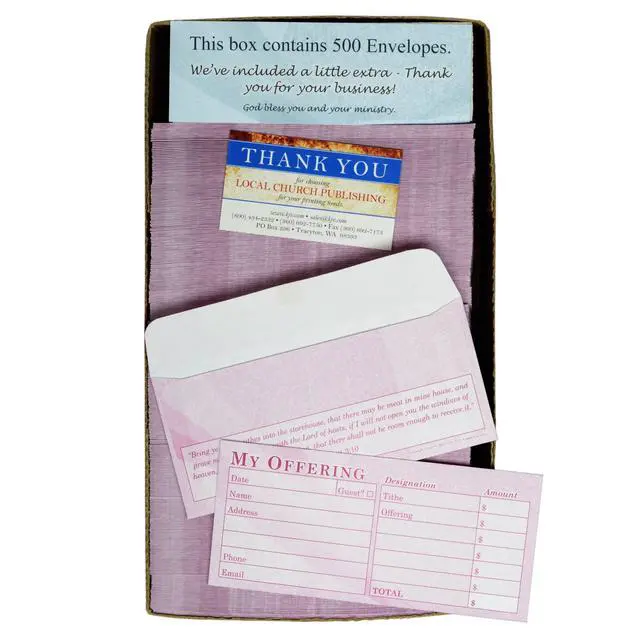 Alt view image 5 of 5 - Church Offering/Tithe Donation Envelopes, Simple Design, Easy-Open Tab, Blank Designation Lines, Fits Bills & Checks, Visitor Card/Information Form, Malachi 3:10 KJV Verse - Burgundy - Box of 500