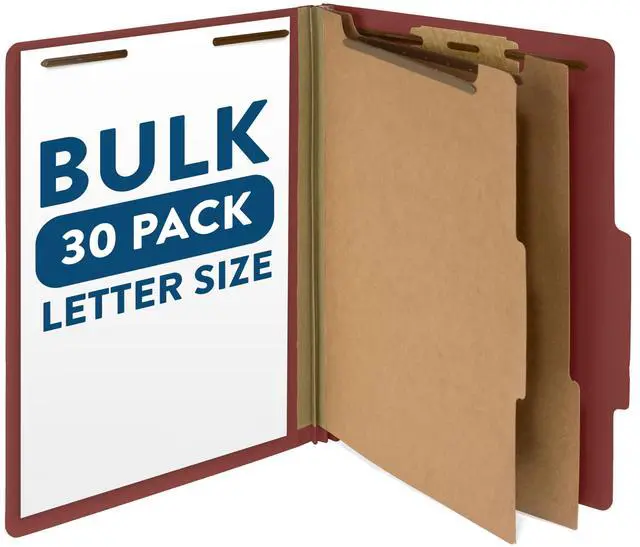 Main image of 30 Classification Folders, 2 Divider, Red | Heavy-duty letter size, 2 in expansion, 2 prong fasteners, 2 dividers, for medical and legal files