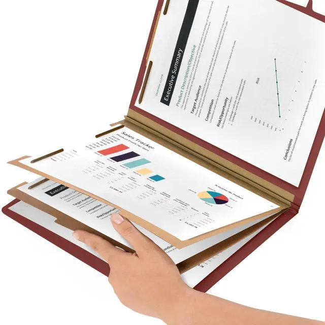 Alt view image 3 of 5 - 30 Classification Folders, 2 Divider, Red | Heavy-duty letter size, 2 in expansion, 2 prong fasteners, 2 dividers, for medical and legal files