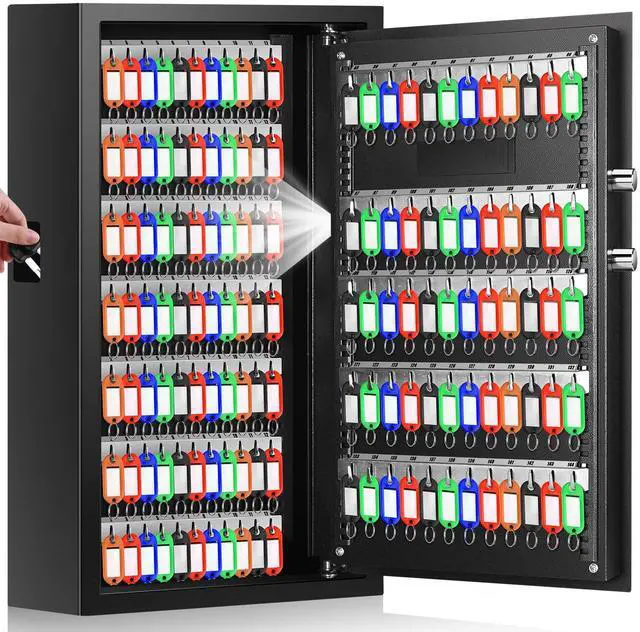 Main image of 144 Keys Anti-Theft Fireproof Key Cabinet Wall Mount with Combination Lock | Key Tags Included, Key Slots, Adjustable Key Organizer, External Battery Box, for Home Office Hotel Garage Rental Business