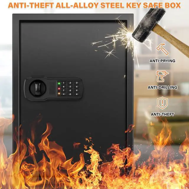 Alt view image 2 of 6 - 144 Keys Anti-Theft Fireproof Key Cabinet Wall Mount with Combination Lock | Key Tags Included, Key Slots, Adjustable Key Organizer, External Battery Box, for Home Office Hotel Garage Rental Business