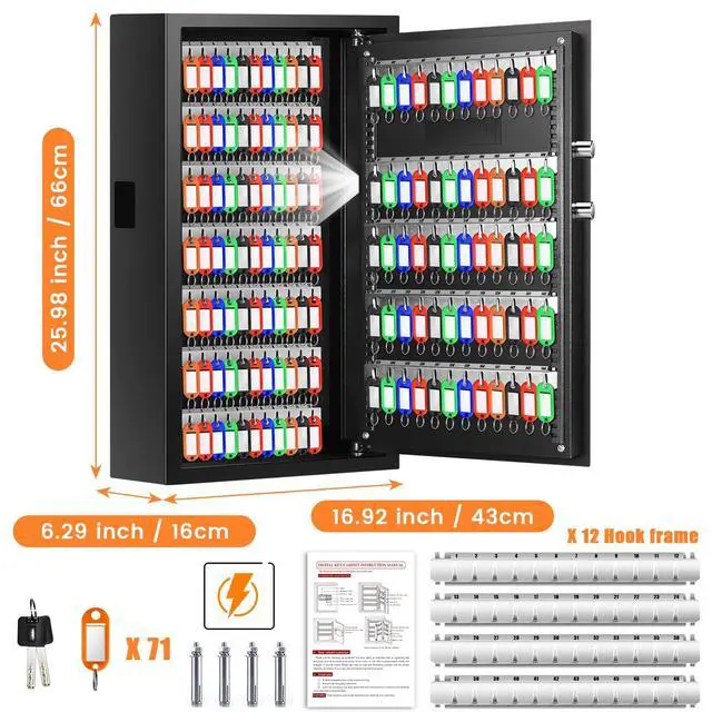Alt view image 3 of 6 - 144 Keys Anti-Theft Fireproof Key Cabinet Wall Mount with Combination Lock | Key Tags Included, Key Slots, Adjustable Key Organizer, External Battery Box, for Home Office Hotel Garage Rental Business