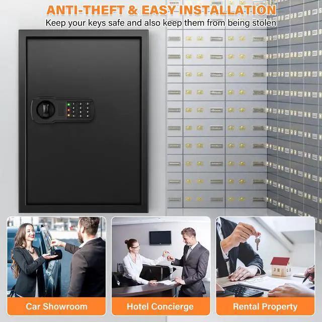 Alt view image 6 of 6 - 144 Keys Anti-Theft Fireproof Key Cabinet Wall Mount with Combination Lock | Key Tags Included, Key Slots, Adjustable Key Organizer, External Battery Box, for Home Office Hotel Garage Rental Business