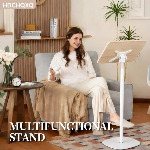 Alt view image 2 of 6 - Adjustable Floor Book Stand Height From20'-51 and Angle, Music Stand,Reading Stand for Tablet Bibles, Recipes, Cooking, Books Wooden Display Rack,Stable Portable with Clip