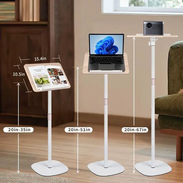 Alt view image 3 of 6 - Adjustable Floor Book Stand Height From20'-51 and Angle, Music Stand,Reading Stand for Tablet Bibles, Recipes, Cooking, Books Wooden Display Rack,Stable Portable with Clip