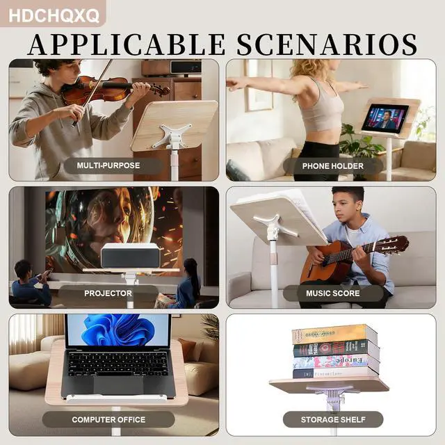 Alt view image 6 of 6 - Adjustable Floor Book Stand Height From20'-51 and Angle, Music Stand,Reading Stand for Tablet Bibles, Recipes, Cooking, Books Wooden Display Rack,Stable Portable with Clip